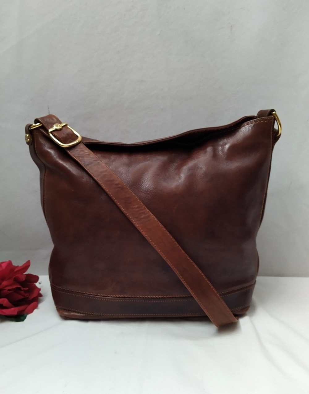 Marino Orlandi Brown Leather Zipper Closure Crossbody Shoulder Bag